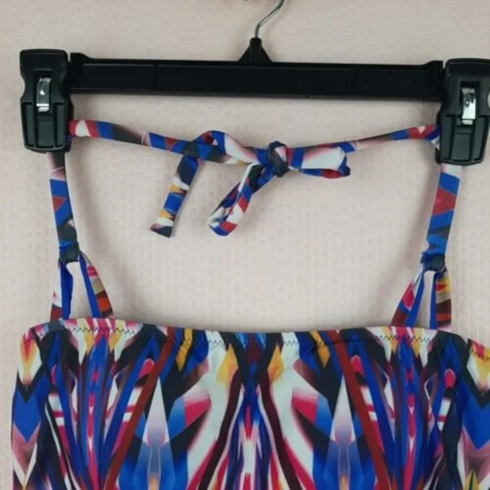 Becca by Rebecca Virtue Multi-Color Halter Padded Tankini Top Size S